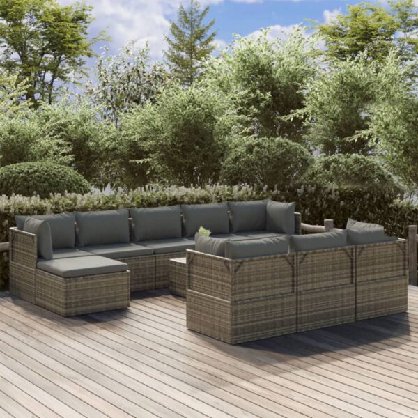 vidaXL 11 Piece Patio Lounge Set with Cushions Gray Poly Rattan