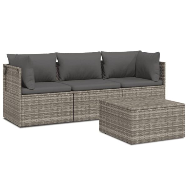 vidaXL 4 Piece Patio Lounge Set with Cushions Gray Poly Rattan - Image 2