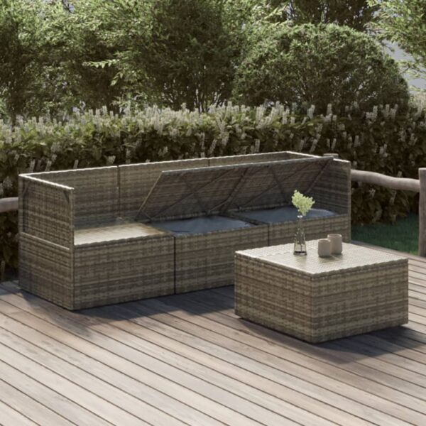 vidaXL 4 Piece Patio Lounge Set with Cushions Gray Poly Rattan - Image 3