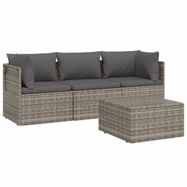 vidaXL 4 Piece Patio Lounge Set with Cushions Gray Poly Rattan - Image 4