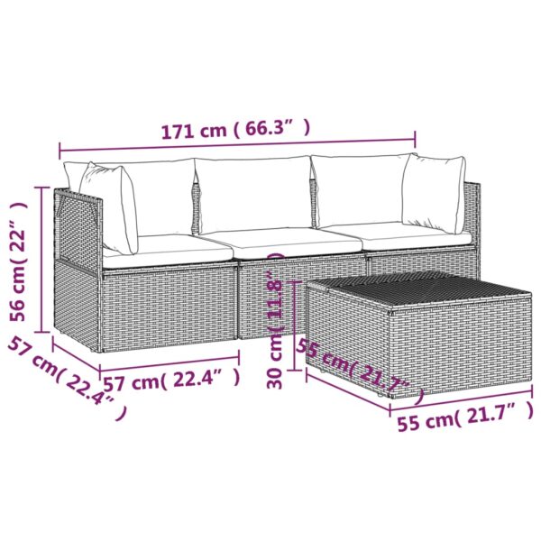 vidaXL 4 Piece Patio Lounge Set with Cushions Gray Poly Rattan - Image 10