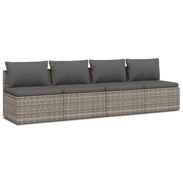 vidaXL 4 Piece Patio Lounge Set with Cushions Gray Poly Rattan - Image 2