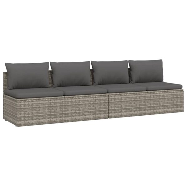 vidaXL 4 Piece Patio Lounge Set with Cushions Gray Poly Rattan - Image 3