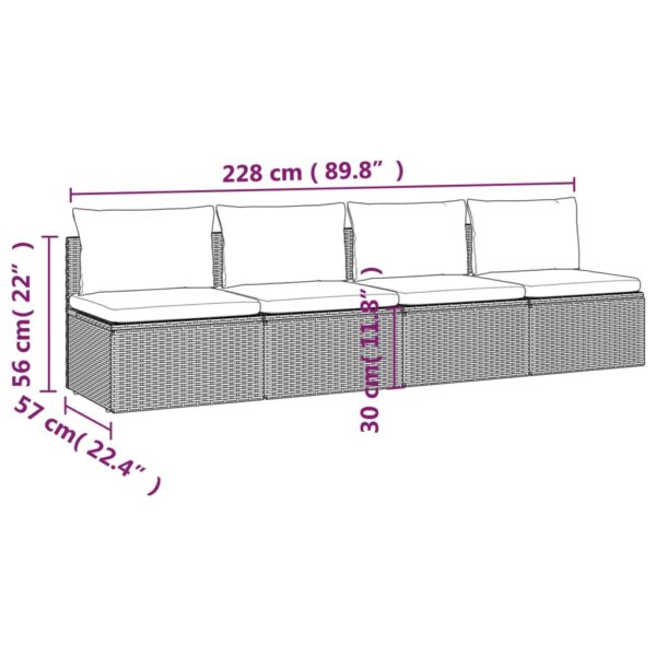 vidaXL 4 Piece Patio Lounge Set with Cushions Gray Poly Rattan - Image 9