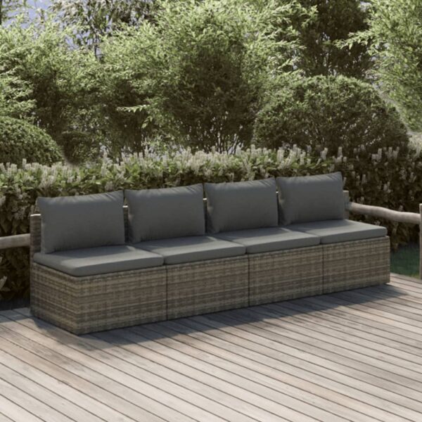 vidaXL 4 Piece Patio Lounge Set with Cushions Gray Poly Rattan