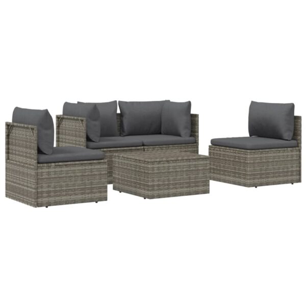 vidaXL 5 Piece Patio Lounge Set with Cushions Gray Poly Rattan - Image 3