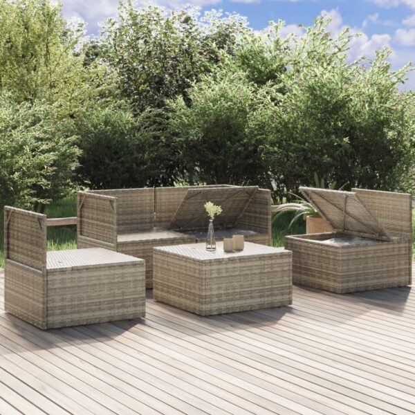 vidaXL 5 Piece Patio Lounge Set with Cushions Gray Poly Rattan - Image 4