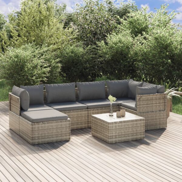 vidaXL 7 Piece Patio Lounge Set with Cushions Gray Poly Rattan