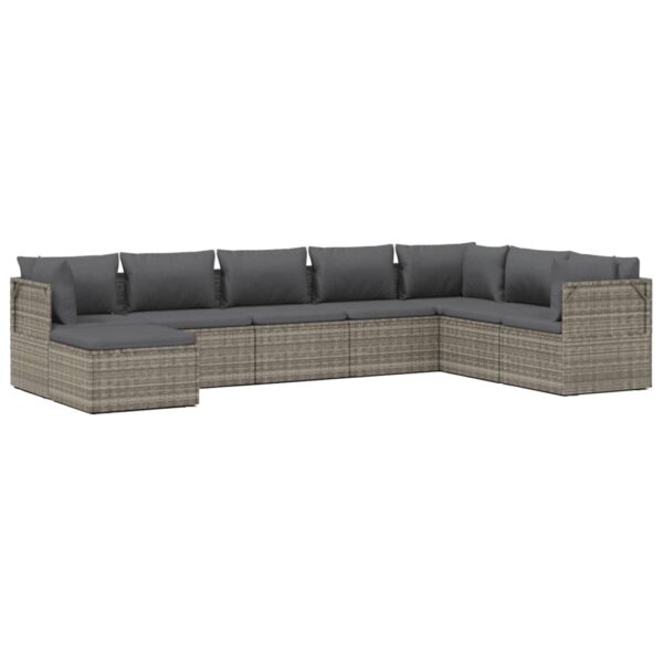 vidaXL 8 Piece Patio Lounge Set with Cushions Gray Poly Rattan - Image 2