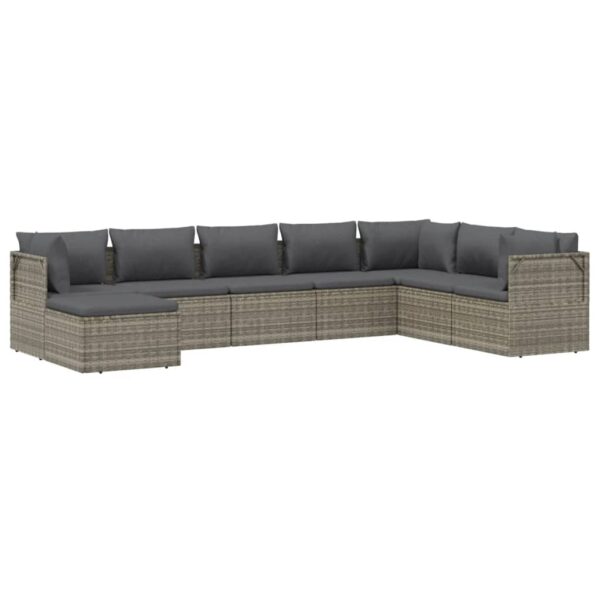 vidaXL 8 Piece Patio Lounge Set with Cushions Gray Poly Rattan - Image 3