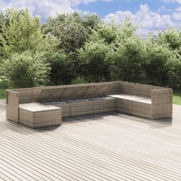 vidaXL 8 Piece Patio Lounge Set with Cushions Gray Poly Rattan - Image 4