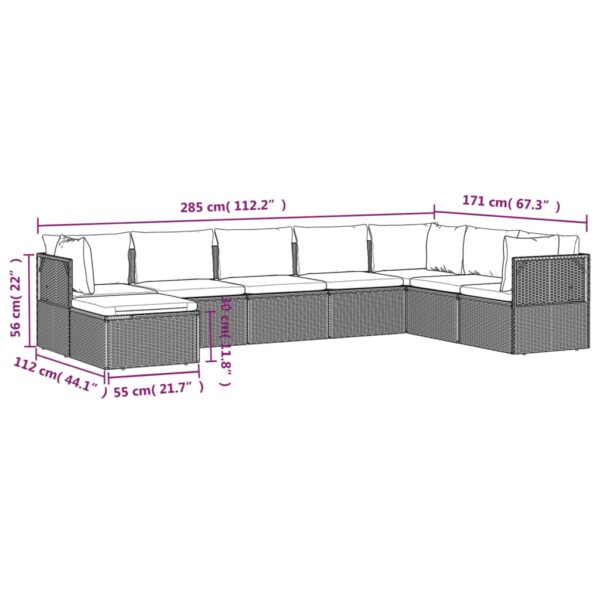 vidaXL 8 Piece Patio Lounge Set with Cushions Gray Poly Rattan - Image 10