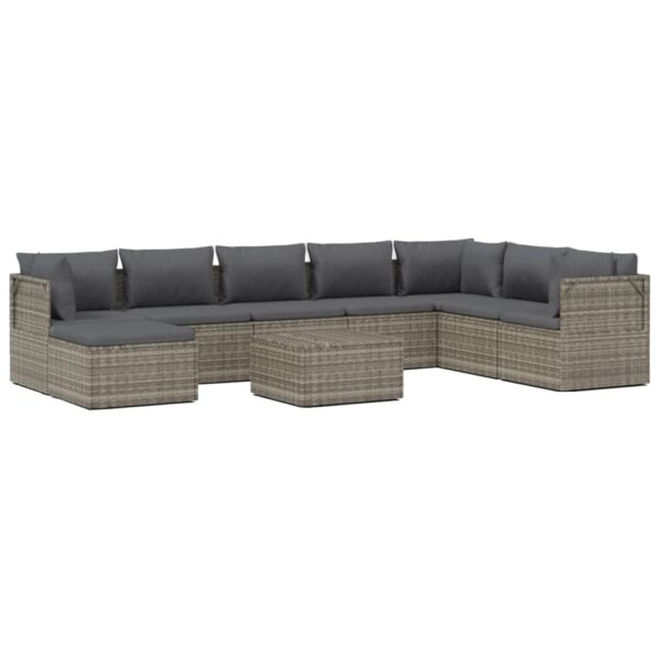 vidaXL 9 Piece Patio Lounge Set with Cushions Gray Poly Rattan - Image 2