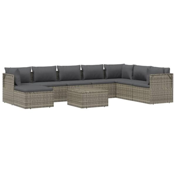 vidaXL 9 Piece Patio Lounge Set with Cushions Gray Poly Rattan - Image 3