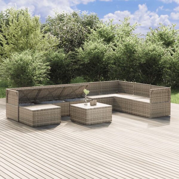 vidaXL 9 Piece Patio Lounge Set with Cushions Gray Poly Rattan - Image 4