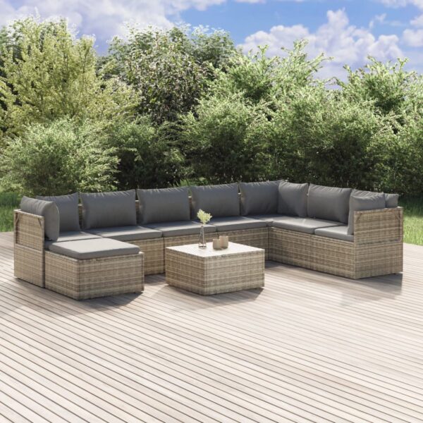 vidaXL 9 Piece Patio Lounge Set with Cushions Gray Poly Rattan