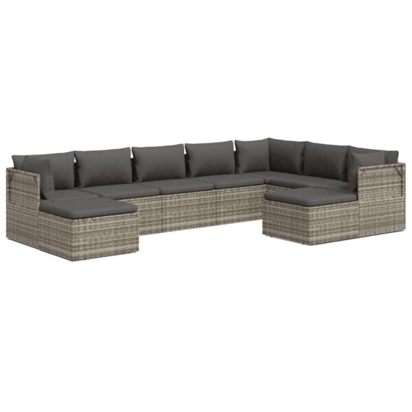 vidaXL 9 Piece Patio Lounge Set with Cushions Gray Poly Rattan - Image 2