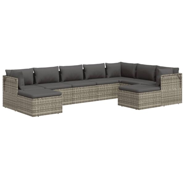 vidaXL 9 Piece Patio Lounge Set with Cushions Gray Poly Rattan - Image 3