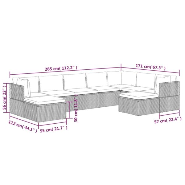 vidaXL 9 Piece Patio Lounge Set with Cushions Gray Poly Rattan - Image 10