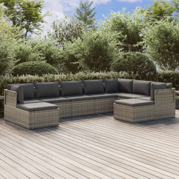 vidaXL 9 Piece Patio Lounge Set with Cushions Gray Poly Rattan