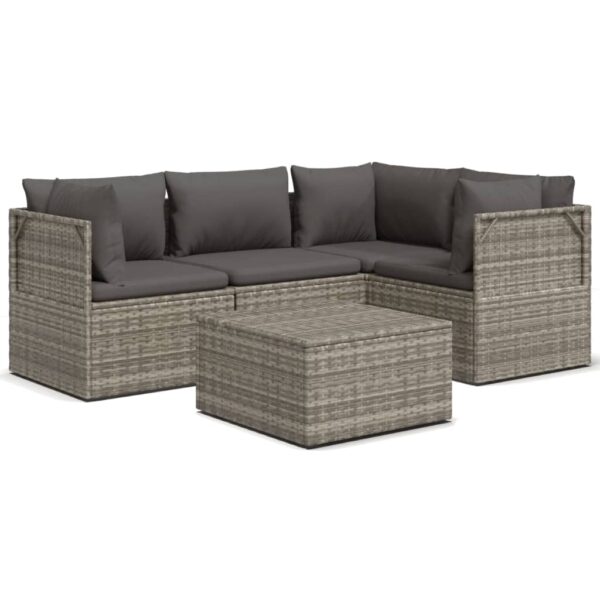 vidaXL 5 Piece Patio Lounge Set with Cushions Gray Poly Rattan - Image 2