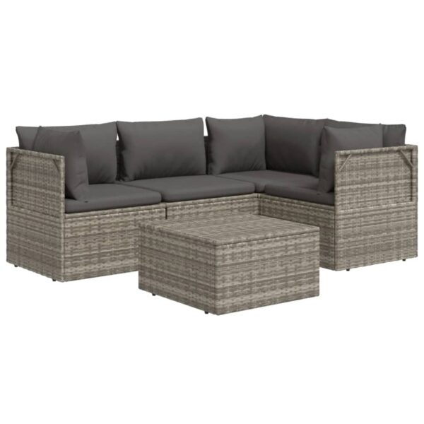 vidaXL 5 Piece Patio Lounge Set with Cushions Gray Poly Rattan - Image 3