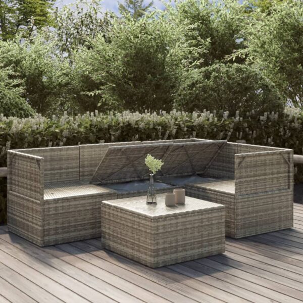 vidaXL 5 Piece Patio Lounge Set with Cushions Gray Poly Rattan - Image 4