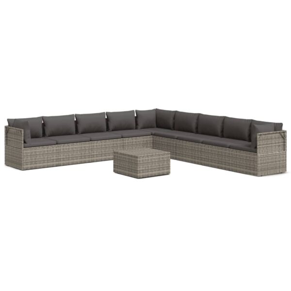 vidaXL 10 Piece Patio Lounge Set with Cushions Gray Poly Rattan - Image 2