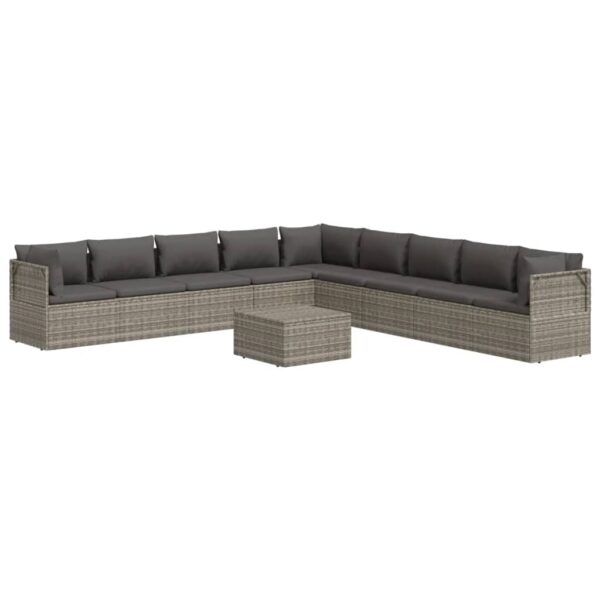 vidaXL 10 Piece Patio Lounge Set with Cushions Gray Poly Rattan - Image 4