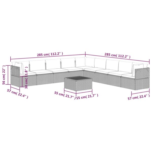 vidaXL 10 Piece Patio Lounge Set with Cushions Gray Poly Rattan - Image 11