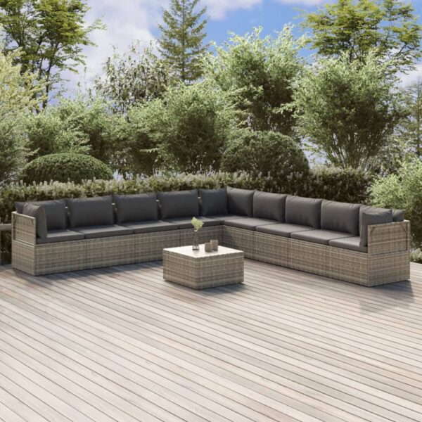 vidaXL 10 Piece Patio Lounge Set with Cushions Gray Poly Rattan