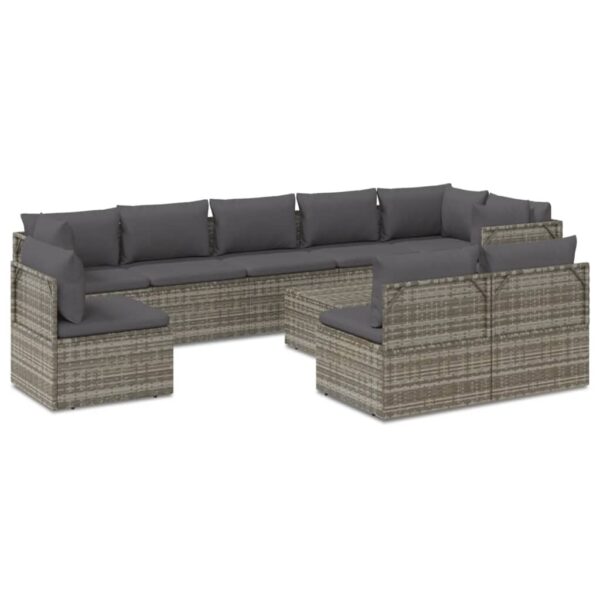 vidaXL 10 Piece Patio Lounge Set with Cushions Gray Poly Rattan - Image 2