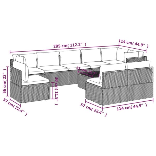 vidaXL 10 Piece Patio Lounge Set with Cushions Gray Poly Rattan - Image 10