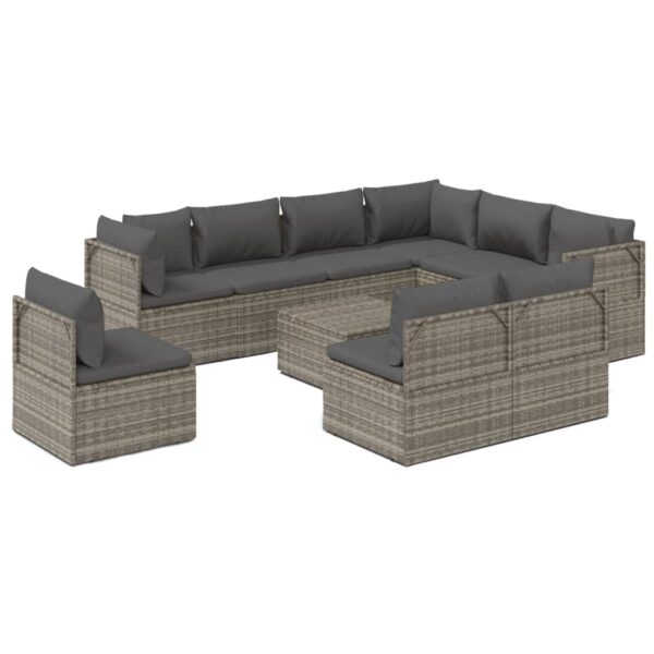 vidaXL 10 Piece Patio Lounge Set with Cushions Gray Poly Rattan - Image 2