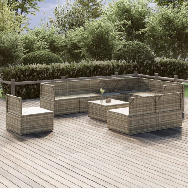 vidaXL 10 Piece Patio Lounge Set with Cushions Gray Poly Rattan - Image 3