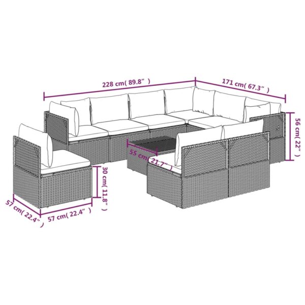 vidaXL 10 Piece Patio Lounge Set with Cushions Gray Poly Rattan - Image 10