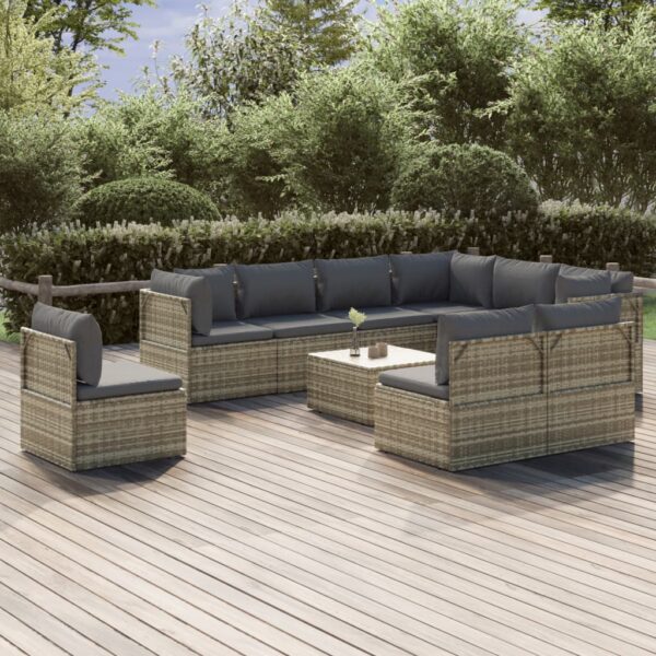 vidaXL 10 Piece Patio Lounge Set with Cushions Gray Poly Rattan