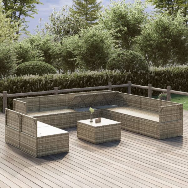 vidaXL 10 Piece Patio Lounge Set with Cushions Gray Poly Rattan - Image 3