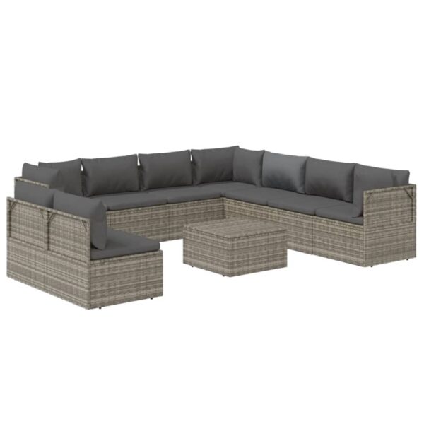 vidaXL 10 Piece Patio Lounge Set with Cushions Gray Poly Rattan - Image 4