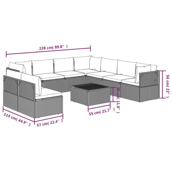 vidaXL 10 Piece Patio Lounge Set with Cushions Gray Poly Rattan - Image 10