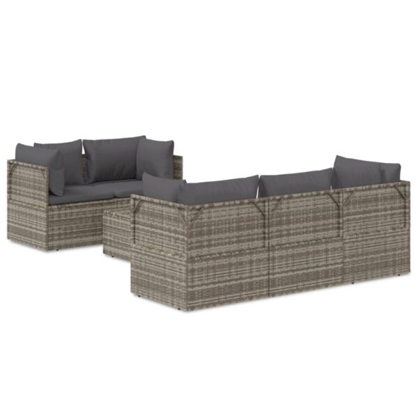 vidaXL 6 Piece Patio Lounge Set with Cushions Gray Poly Rattan - Image 2