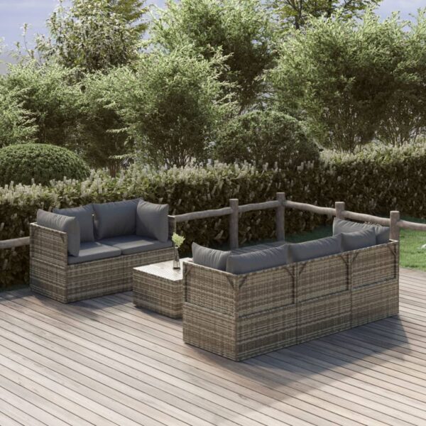 vidaXL 6 Piece Patio Lounge Set with Cushions Gray Poly Rattan