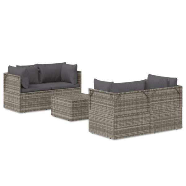 vidaXL 5 Piece Patio Lounge Set with Cushions Gray Poly Rattan - Image 2