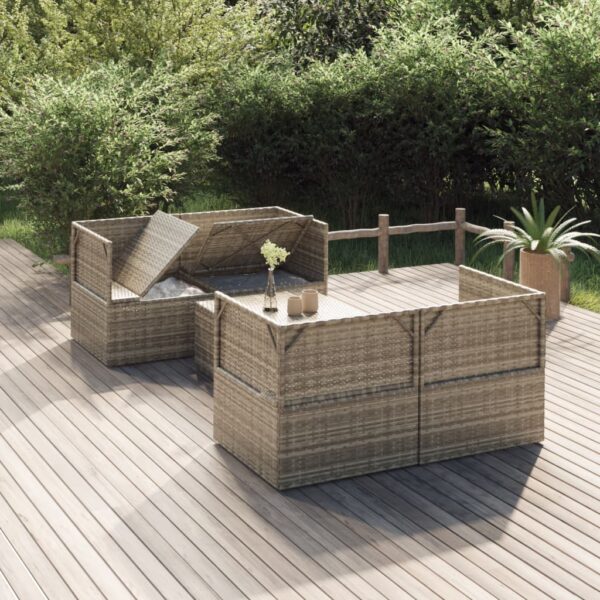 vidaXL 5 Piece Patio Lounge Set with Cushions Gray Poly Rattan - Image 3