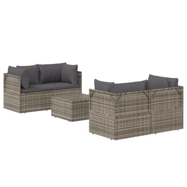 vidaXL 5 Piece Patio Lounge Set with Cushions Gray Poly Rattan - Image 4