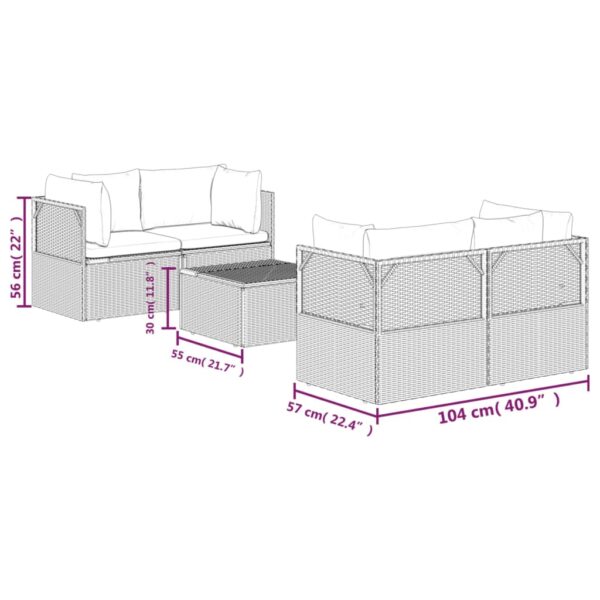 vidaXL 5 Piece Patio Lounge Set with Cushions Gray Poly Rattan - Image 9