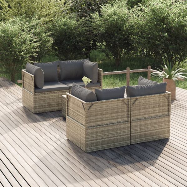 vidaXL 5 Piece Patio Lounge Set with Cushions Gray Poly Rattan