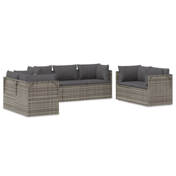 vidaXL 7 Piece Patio Lounge Set with Cushions Gray Poly Rattan - Image 2