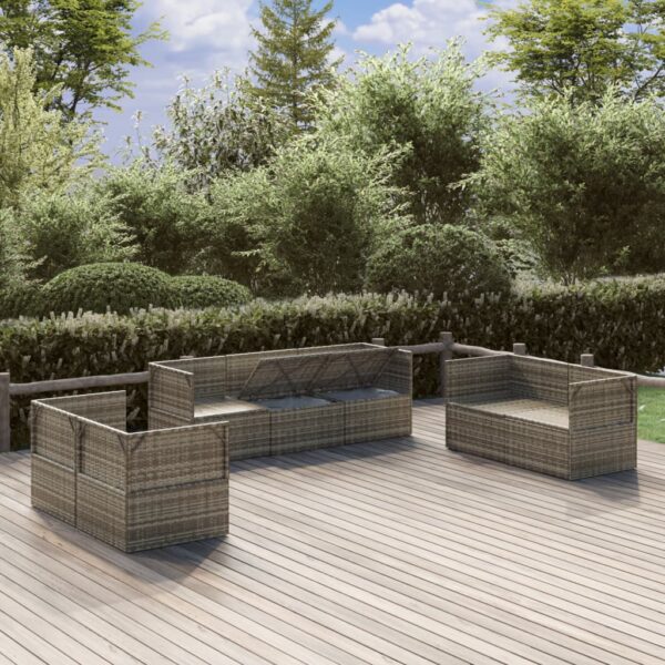 vidaXL 7 Piece Patio Lounge Set with Cushions Gray Poly Rattan - Image 3