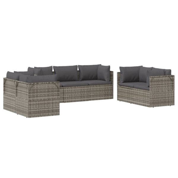 vidaXL 7 Piece Patio Lounge Set with Cushions Gray Poly Rattan - Image 4